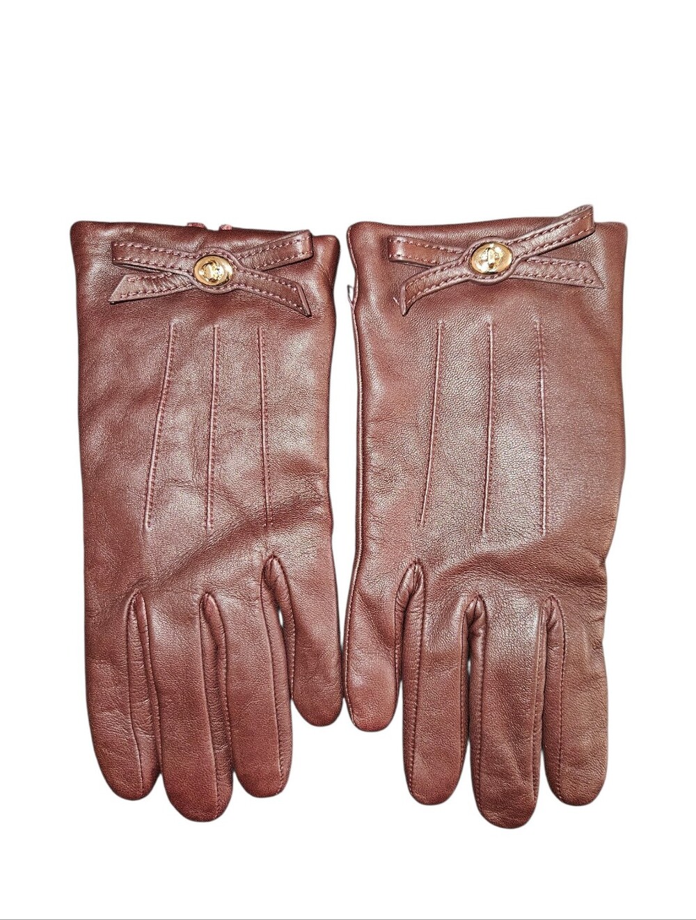 Coach Maroon Sheep Leather Gloves w/ Turnlock & Bow Detail Size 7 NEW